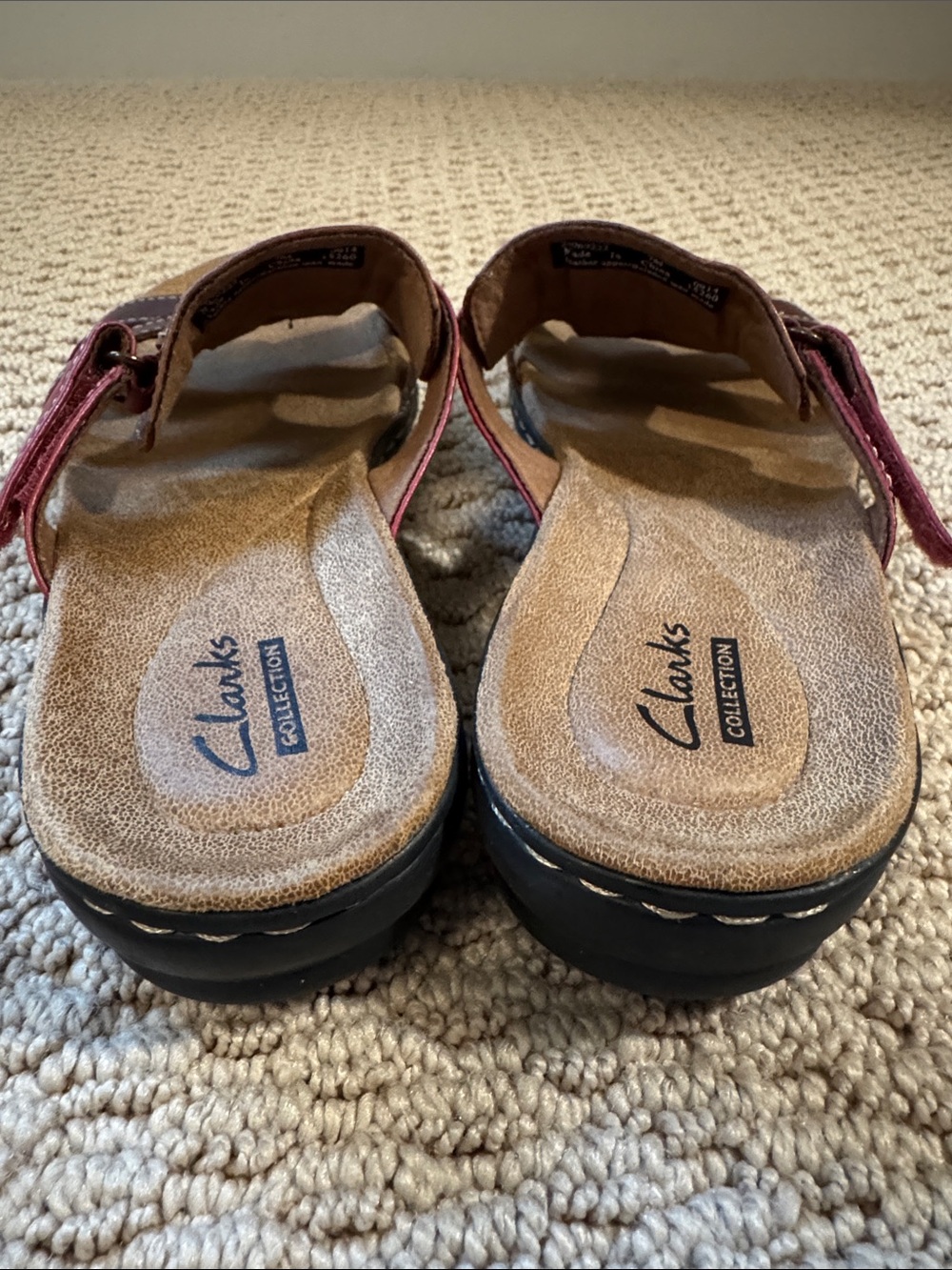 Clarks Brown and Red Leather Slide Mules - Picture 3 of 6
